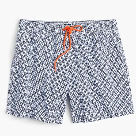 J. Crew Men's Flex 6" Swim Trunks Shorts Pockets Geometric Maze Print Size M - Picture 1 of 7